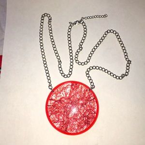 Large red statement fashion pendant on 26” chain “red panda”